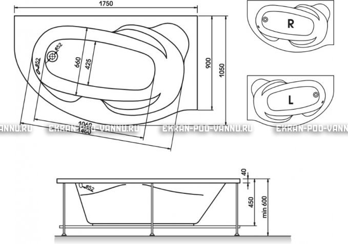 Акриловая ванна Relisan Liliya 175x90 – купить по цене 24570 руб. в интернет-магазине в городе Иваново картинка 3