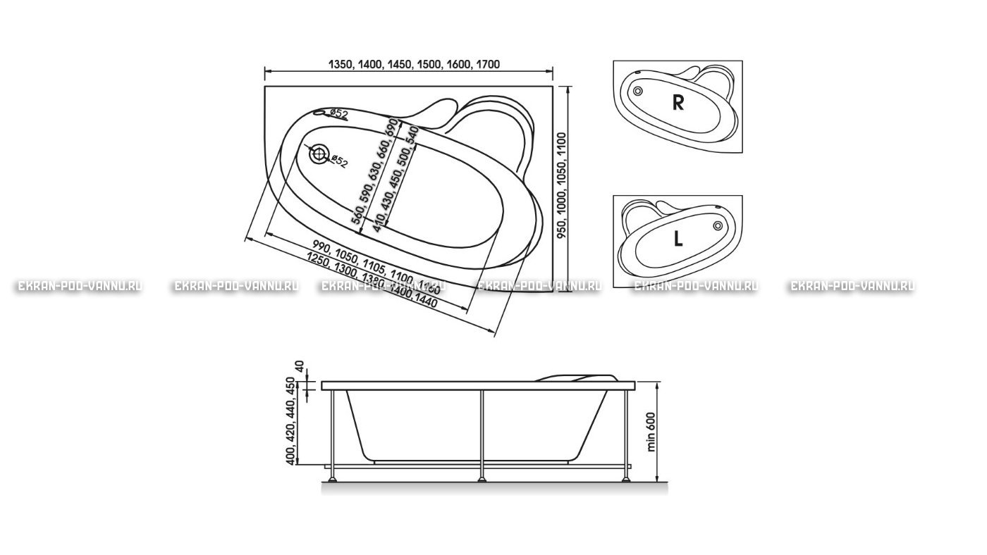 Акриловая ванна Relisan Ariadna 140x100 – купить по цене 24860 руб. в интернет-магазине в городе Иваново картинка 10