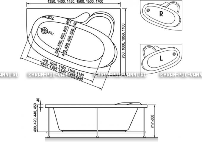 Акриловая ванна Relisan Ariadna 140x100 – купить по цене 24860 руб. в интернет-магазине в городе Иваново картинка 3