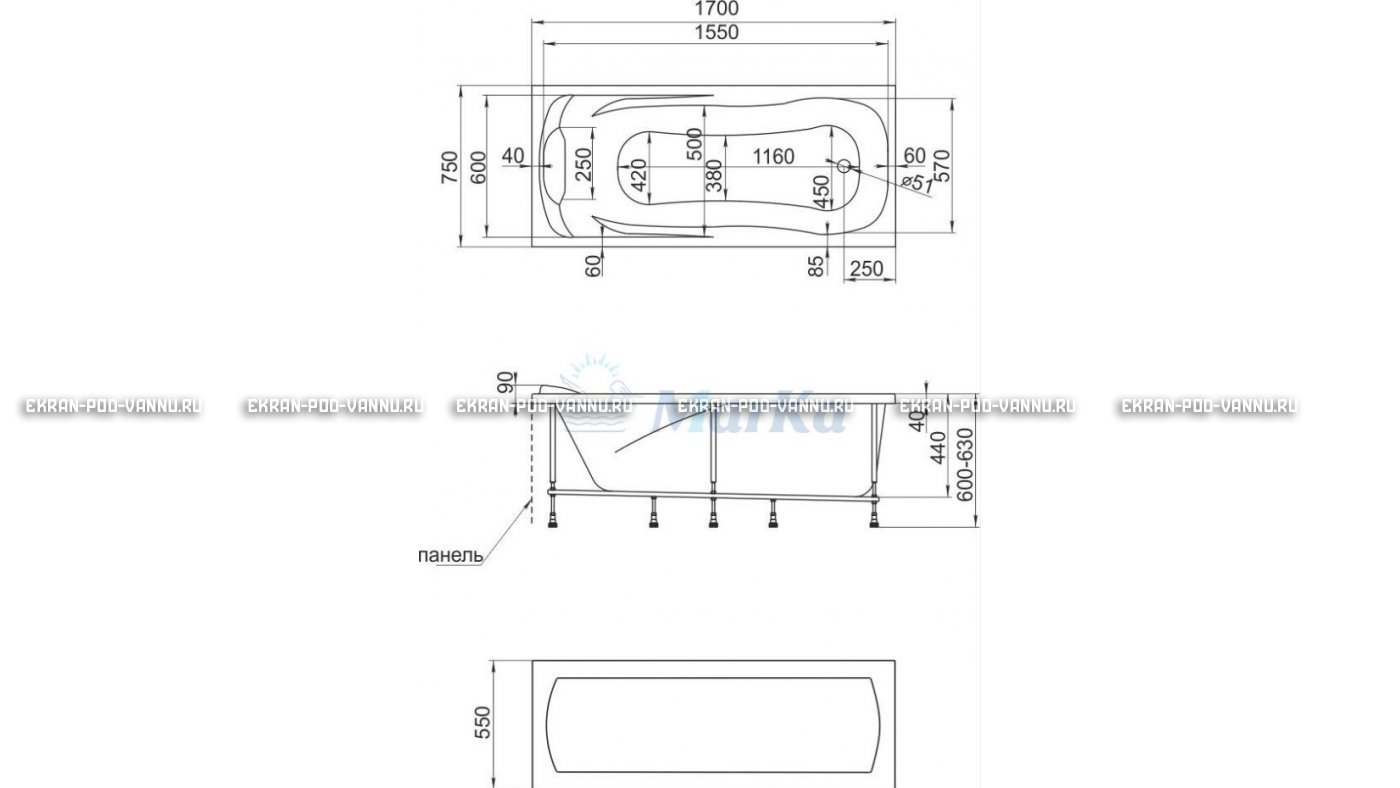 Акриловая ванна 1MarKa Calypso 170x75 – купить по цене 13950 руб. в интернет-магазине в городе Иваново картинка 22