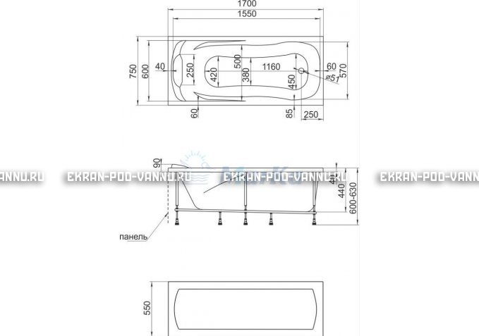 Акриловая ванна 1MarKa Calypso 170x75 – купить по цене 13950 руб. в интернет-магазине в городе Иваново картинка 7