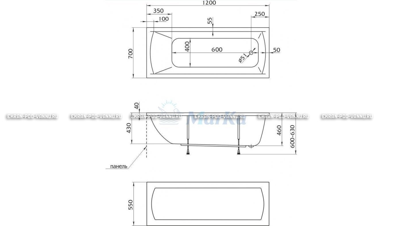 Акриловая ванна 1MarKa Modern 120x70 – купить по цене 7600 руб. в интернет-магазине в городе Иваново картинка 13