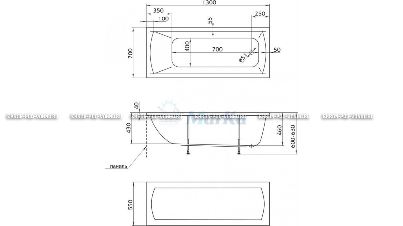 Акриловая ванна 1MarKa Modern 130x70 – купить по цене 8620 руб. в интернет-магазине в городе Иваново картинка 16