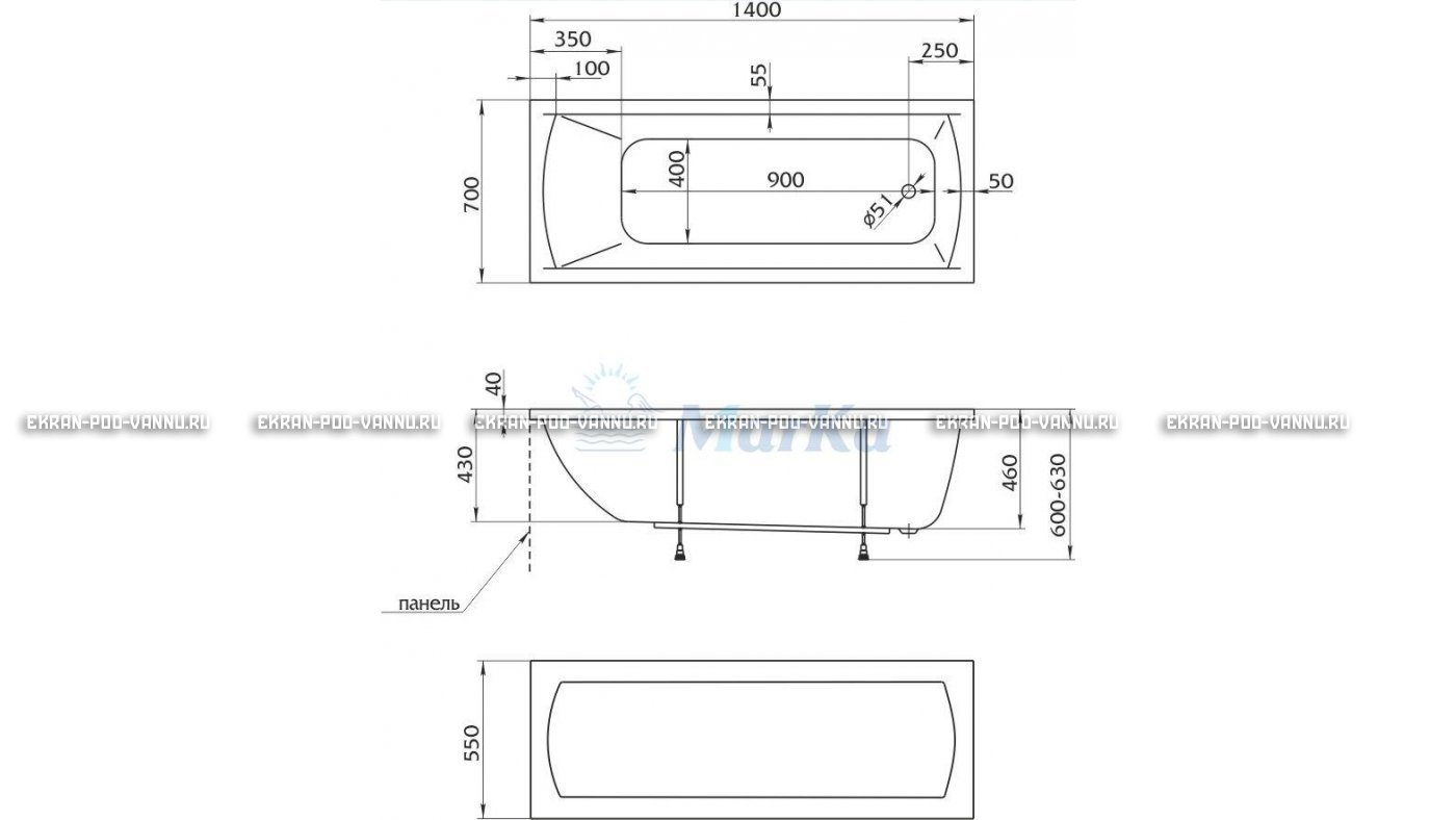 Акриловая ванна 1MarKa Modern 140x70 – купить по цене 8910 руб. в интернет-магазине в городе Иваново картинка 16