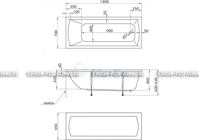 Акриловая ванна 1MarKa Modern 140x70 – купить по цене 8910 руб. в интернет-магазине в городе Иваново картинка 5