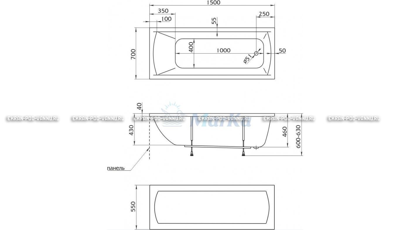 Акриловая ванна 1MarKa Modern 150x70 – купить по цене 9210 руб. в интернет-магазине в городе Иваново картинка 13