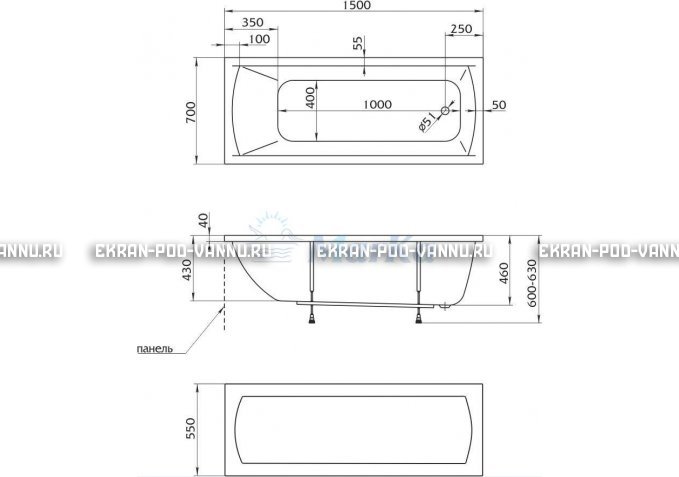 Акриловая ванна 1MarKa Modern 150x70 – купить по цене 9210 руб. в интернет-магазине в городе Иваново картинка 4