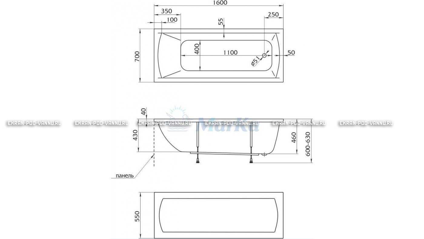 Акриловая ванна 1MarKa Modern 160x70 – купить по цене 9410 руб. в интернет-магазине в городе Иваново картинка 16