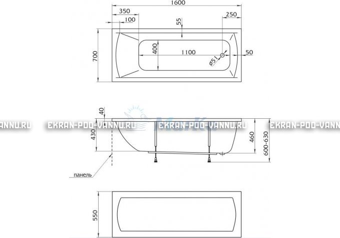Акриловая ванна 1MarKa Modern 160x70 – купить по цене 9410 руб. в интернет-магазине в городе Иваново картинка 5