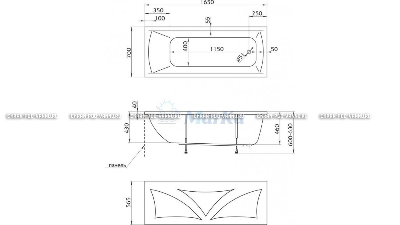 Акриловая ванна 1MarKa Modern 165x70 – купить по цене 9810 руб. в интернет-магазине в городе Иваново картинка 16