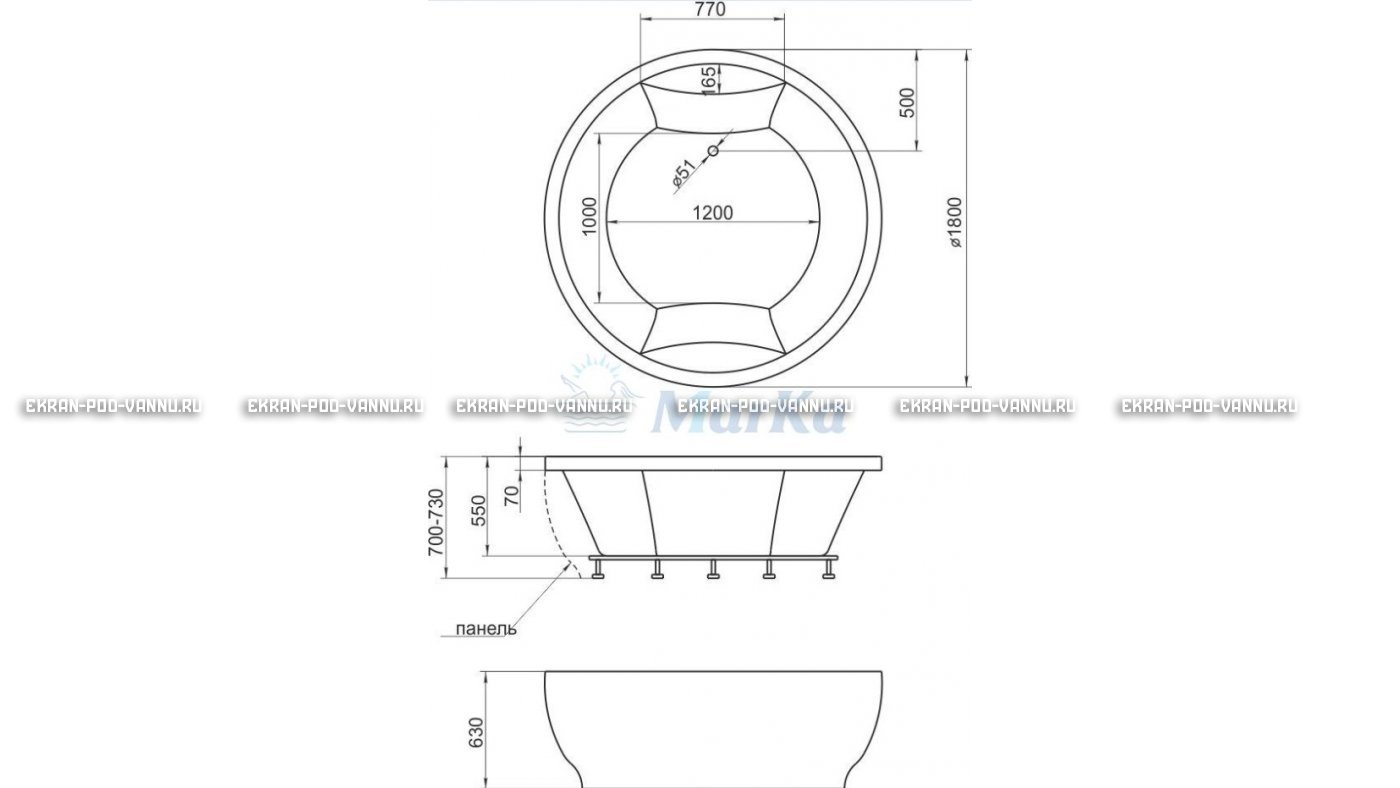 Акриловая ванна 1MarKa Omega 180x180  – купить по цене 42450 руб. в интернет-магазине в городе Иваново картинка 13