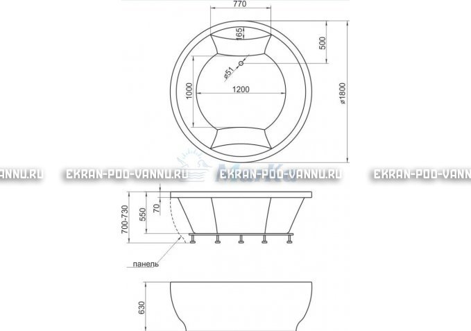 Акриловая ванна 1MarKa Omega 180x180  – купить по цене 42450 руб. в интернет-магазине в городе Иваново картинка 4