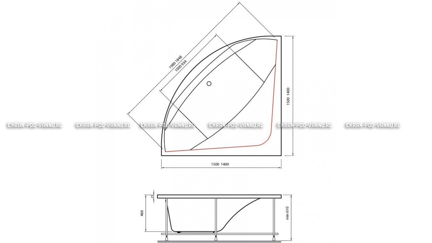 Акриловая ванна Vayer Boomerang 150x150 – купить по цене 59550 руб. в интернет-магазине в городе Иваново картинка 15
