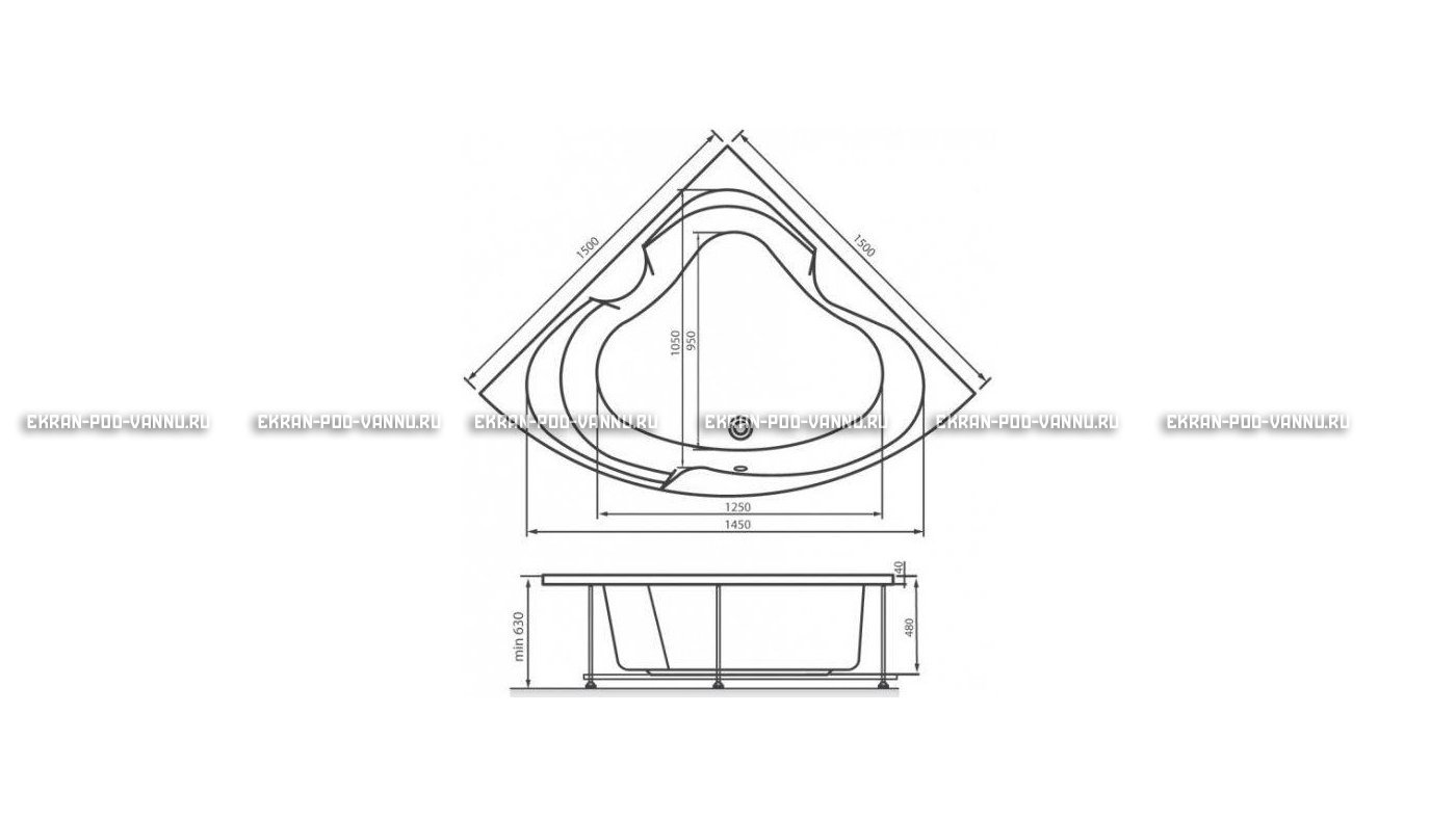 Акриловая ванна Vayer Kaliope 150x150 – купить по цене 42550 руб. в интернет-магазине в городе Иваново картинка 16