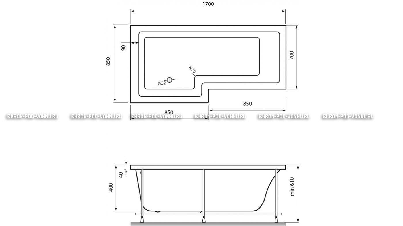 Акриловая ванна Vayer Options 170х70/85 – купить по цене 24110 руб. в интернет-магазине в городе Иваново картинка 13