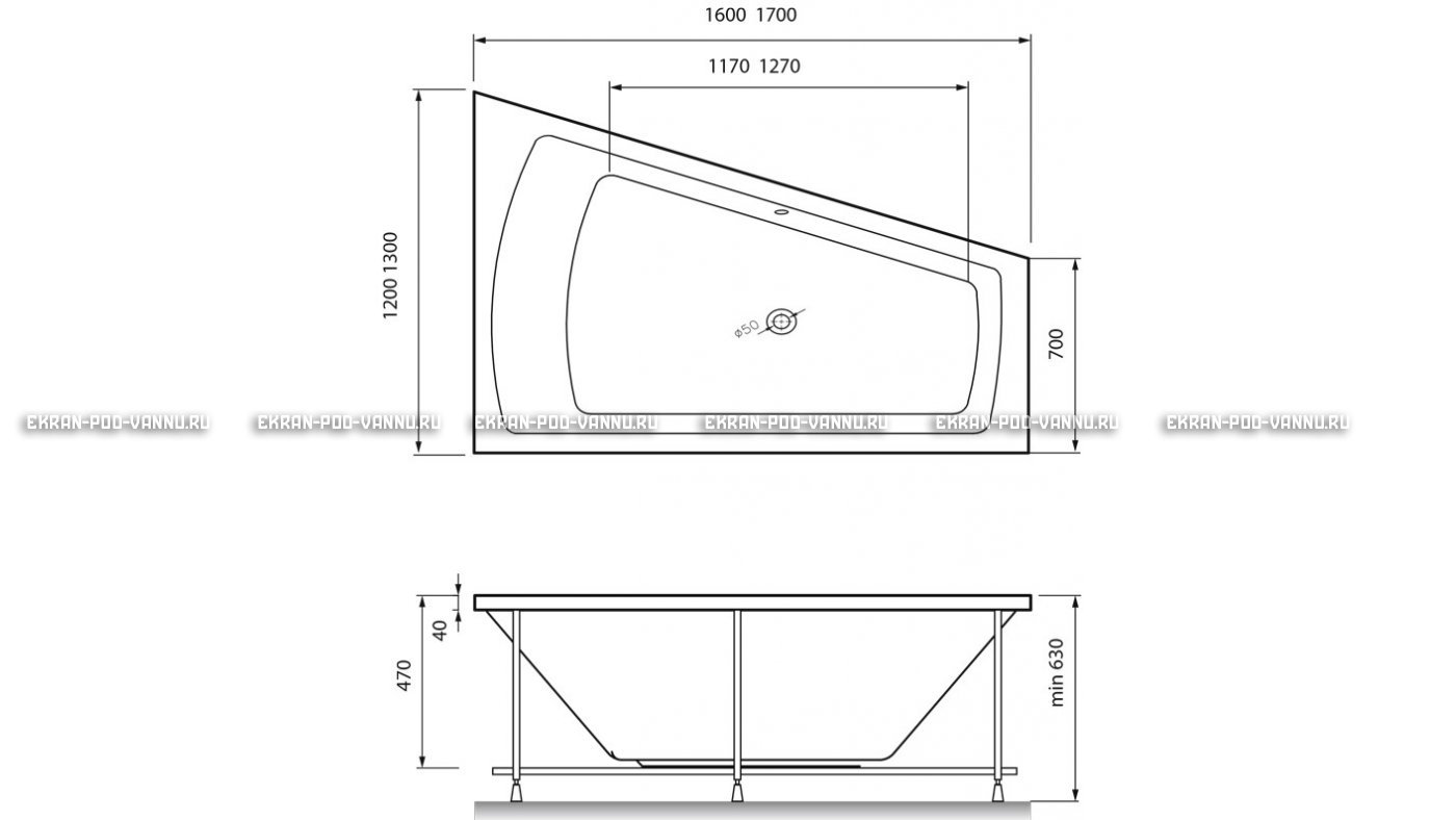 Акриловая ванна Vayer Trinitiy 170x130 – купить по цене 32590 руб. в интернет-магазине в городе Иваново картинка 13