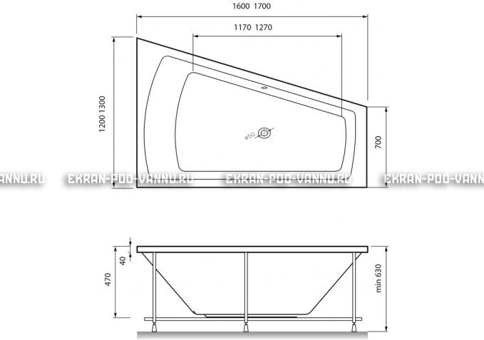 Акриловая ванна Vayer Trinitiy 170x130 – купить по цене 32590 руб. в интернет-магазине в городе Иваново картинка 4